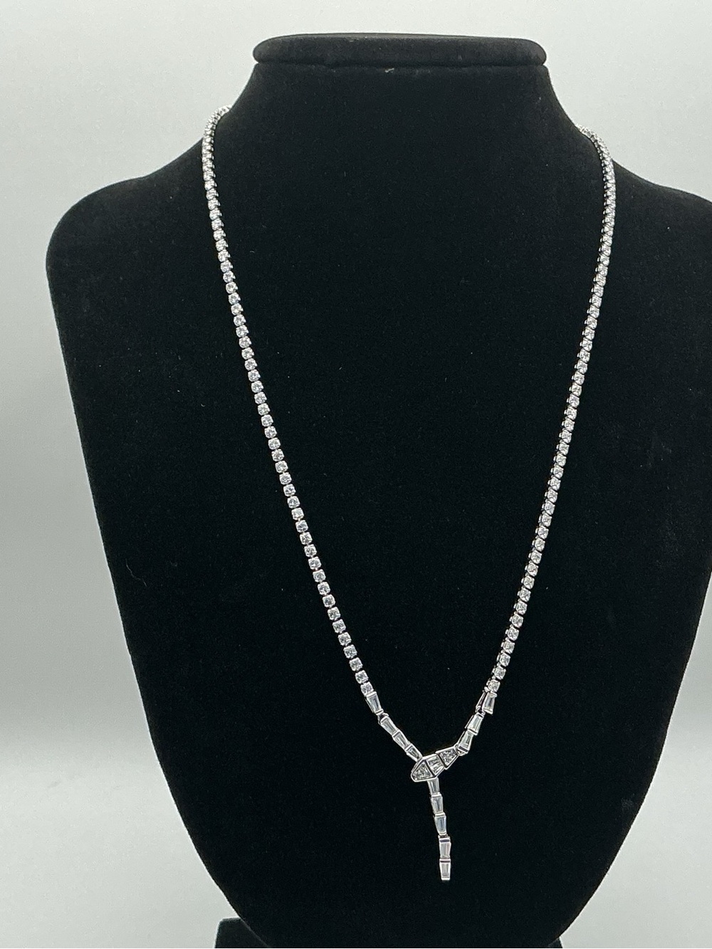 Adina Eden Silver Clear Crystal Y-Drop Necklace